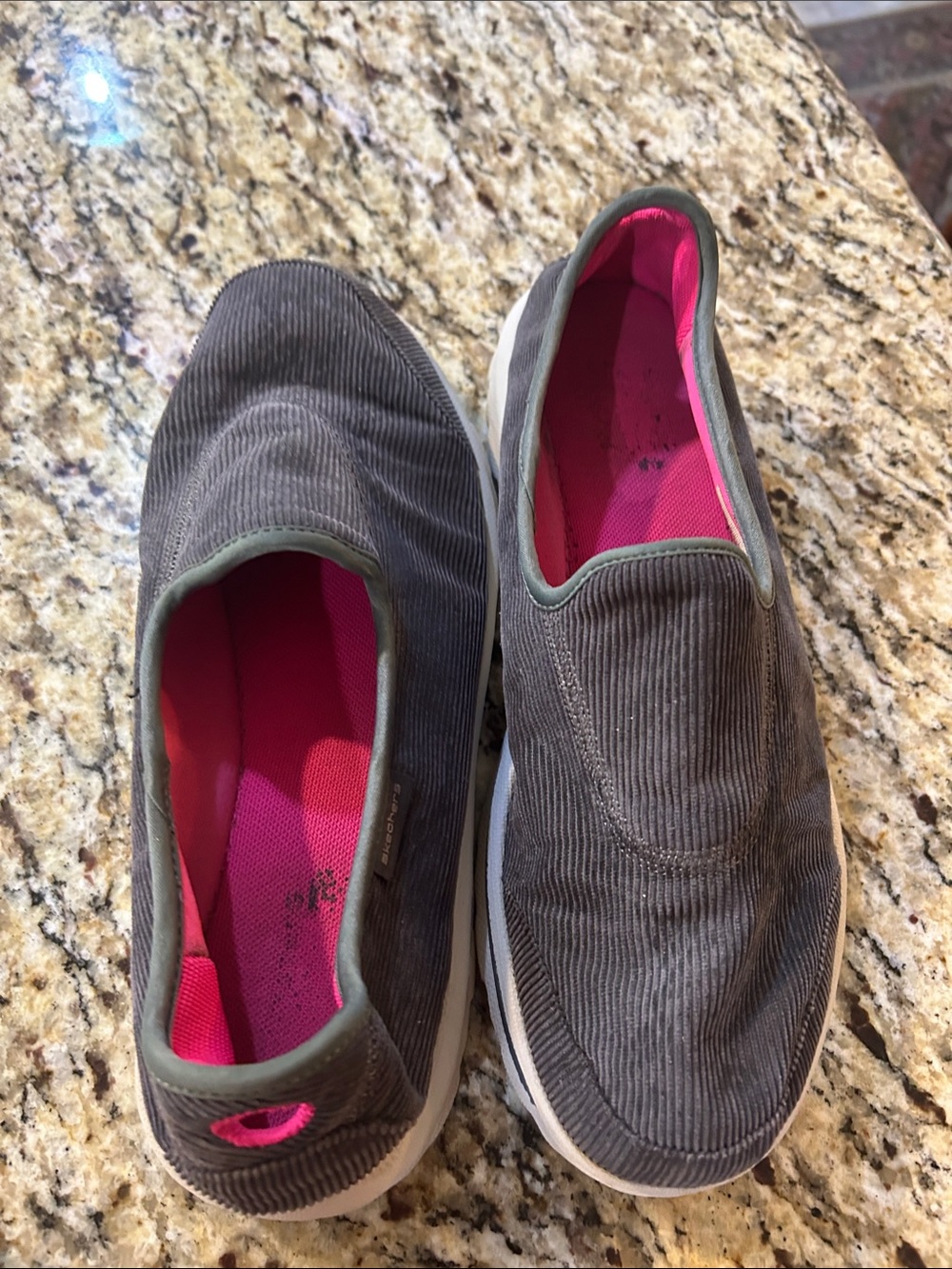 Skechers Women's Slip-On Flats in Charcoal Gray with Pink Lining
